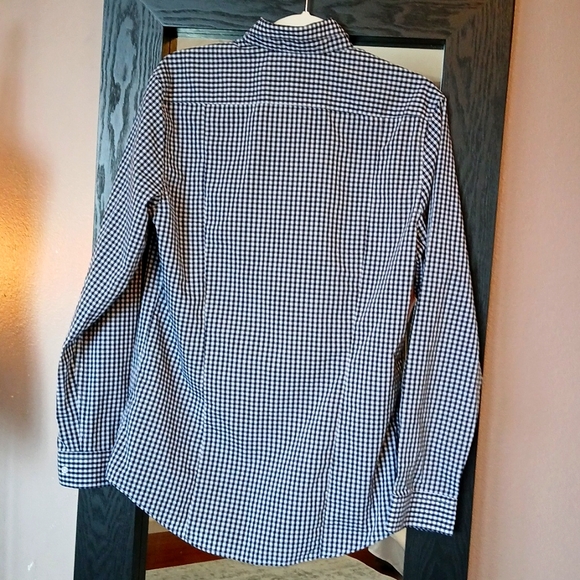 🌐 H&M Mens Button Down Navy & White Plaid Long Sleeve Shirt M - Picture 5 of 5